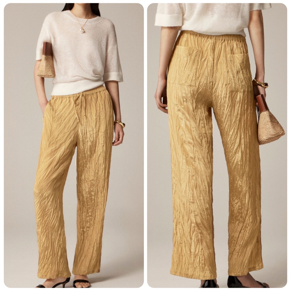 J. Crew New Soleil Gold Metallic Crinkle Pull-on Pants women's size XXL NEW